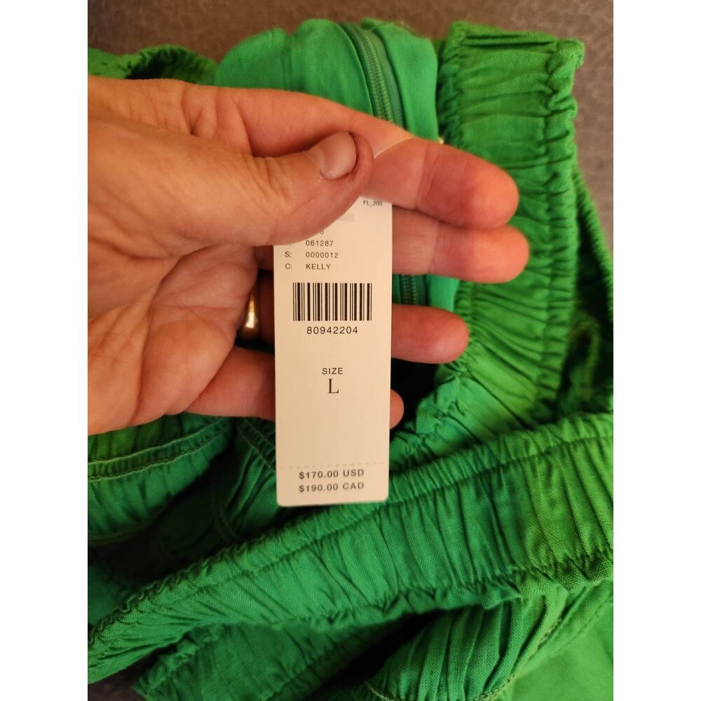 Anthropologie If By Sea Size L Jumpsuit Wide Leg Coastal Kelly Green Smocked NWT - Picture 13 of 15